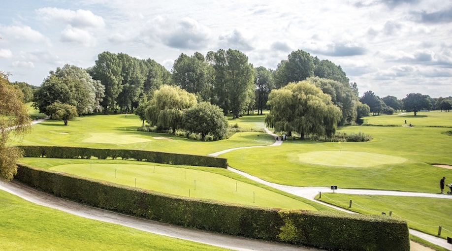 Barnham Broom Golf & Country Club, Norfolk, - view of golf course overlooking the putting green, with fairways and trees
