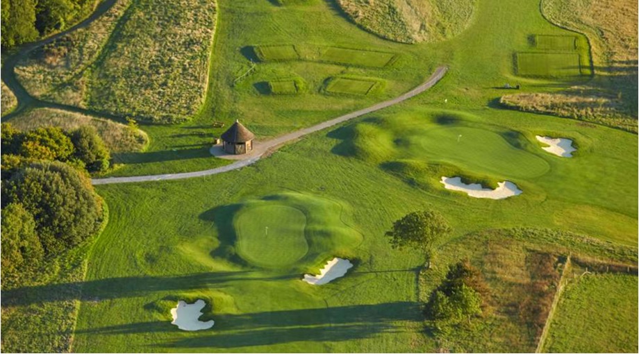 Golf Club England - Goodwood Golf Club, West Sussex, UK - Golf Vouchers Goodwood Golf Club, West Sussex - Aerial view of golf course greens, fairways and bunkers