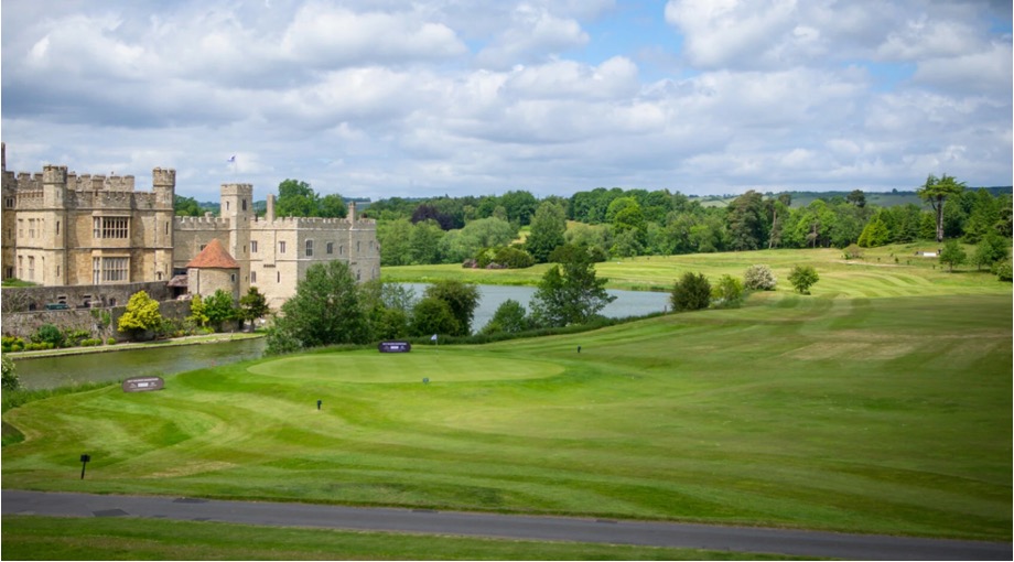 Golf Club England - Leeds Castle Golf Club, Kent, UK - Golf Vouchers Leeds Castle Golf Club, Kent,- landscape view of the castle and golf course green and fairways