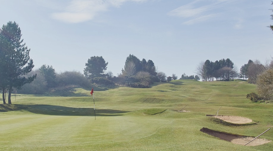 Saltburn-by-the-Sea Golf Club, North Yorkshire - view of golf course from behind green looking up fairway to tee